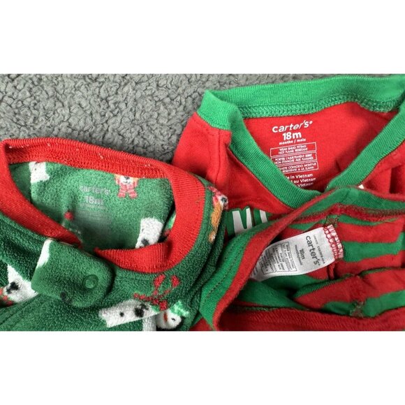 2 Boy’s 18 M Carter's Reindeer Santa Claus Nice Red Green Pajamas Christmas 18m - Picture 9 of 11